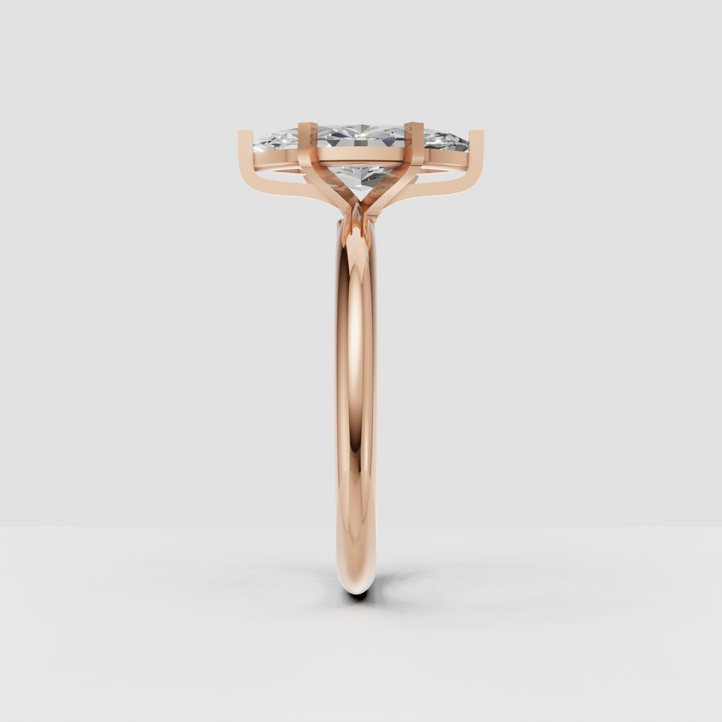 High-end marquise cut diamond eternity ring shown from front and side angles