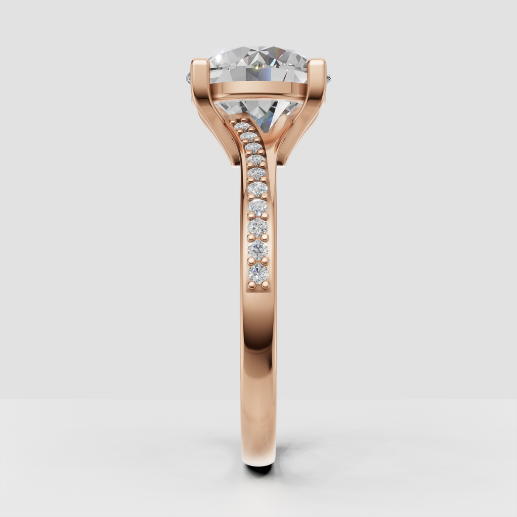 Round diamond cathedral ring with pavé-set accent stones