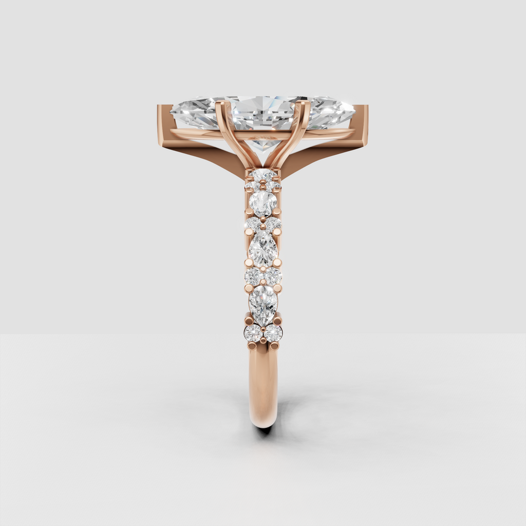 Four-prong marquise diamond ring shown from the front