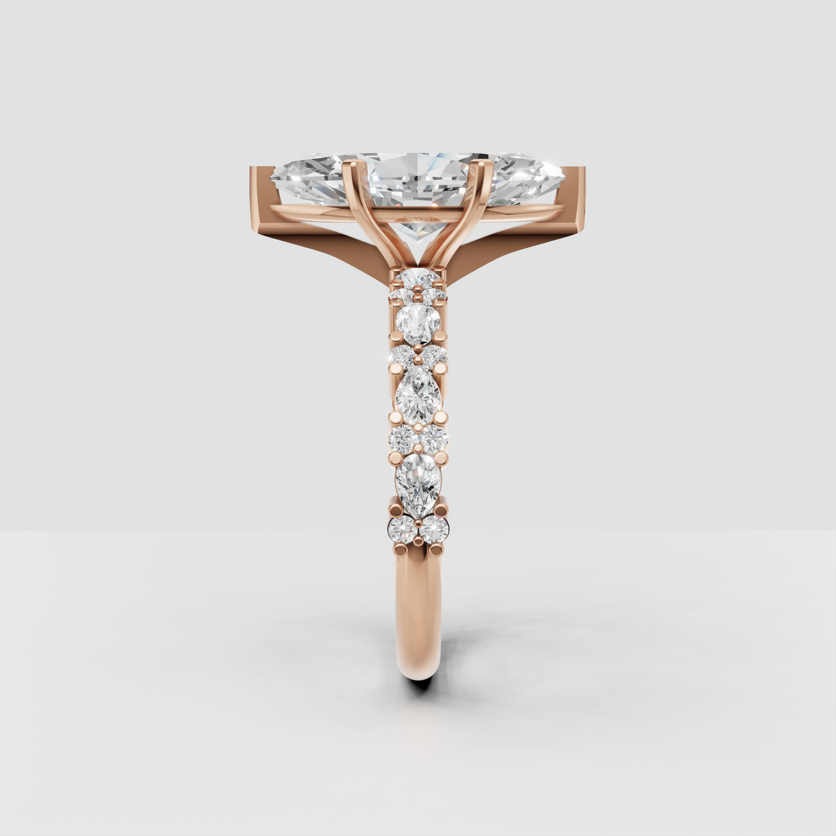 Four-prong marquise diamond ring shown from the front