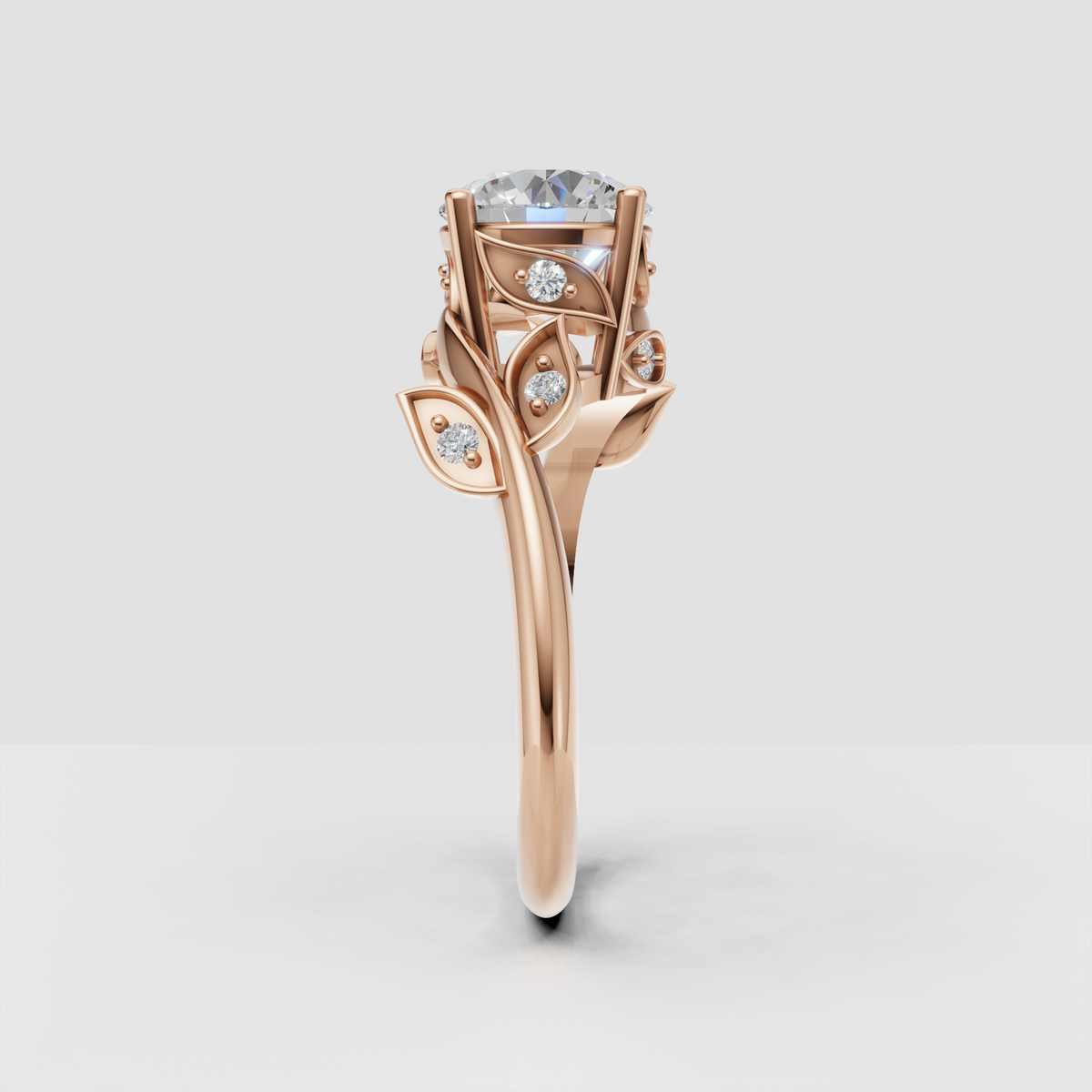 Nature inspired round brilliant diamond bridal ring