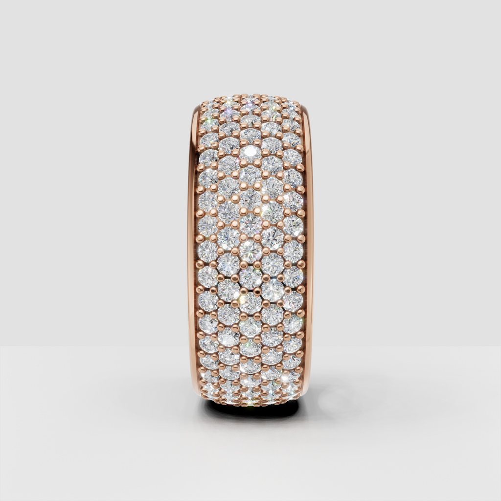 Multi-row round diamond eternity ring with polished gold borders