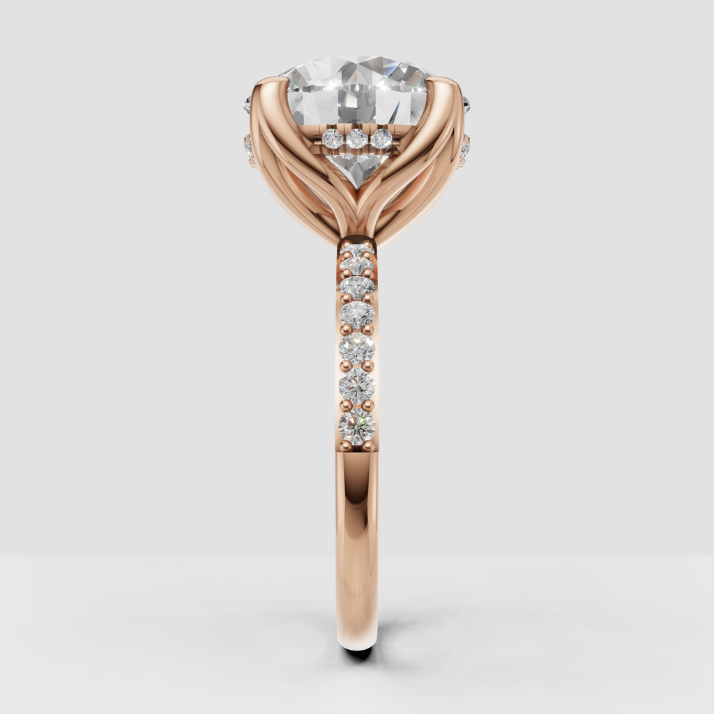 Yellow gold engagement ring with round diamond and beaded detailing