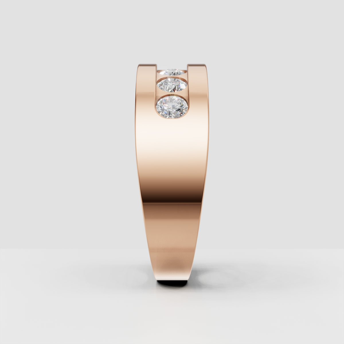 Round diamond channel set wedding ring shown from the front