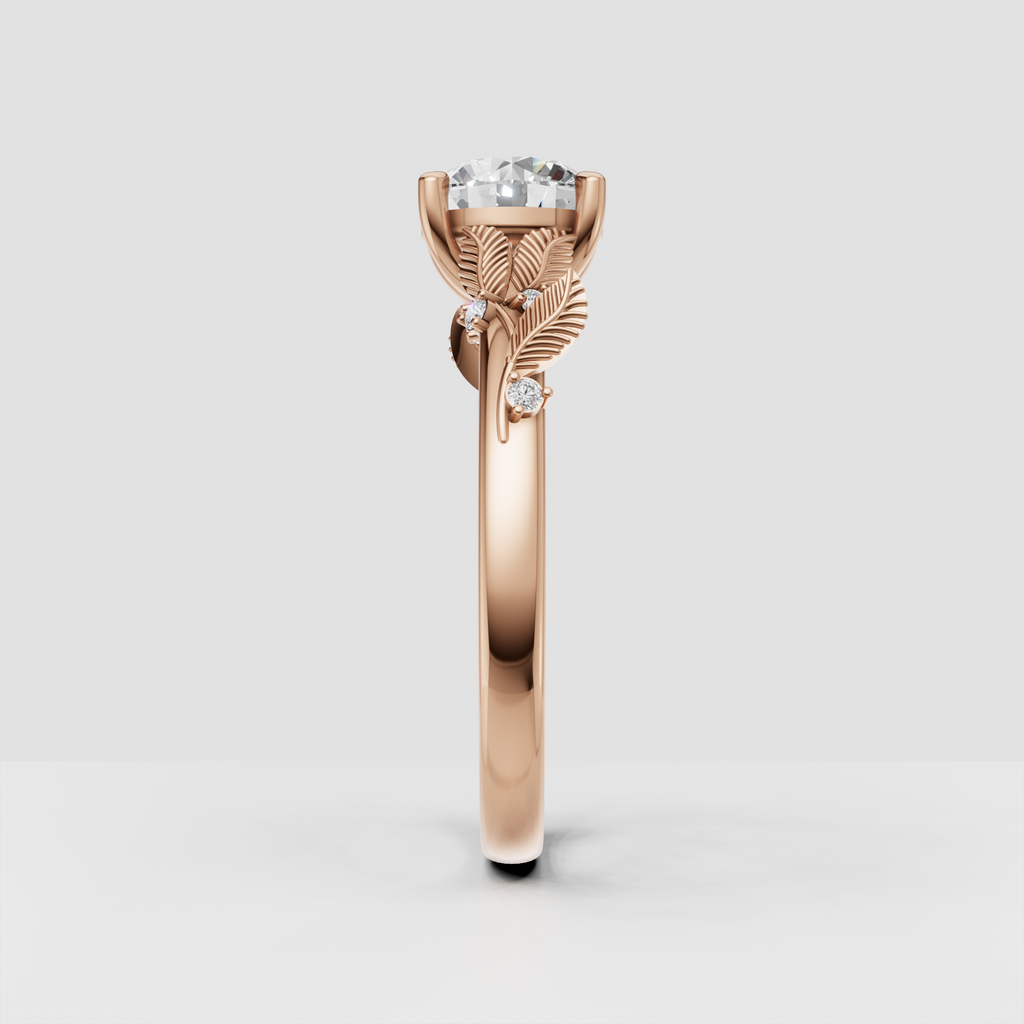 Floral inspired gold diamond engagement ring with round center stone