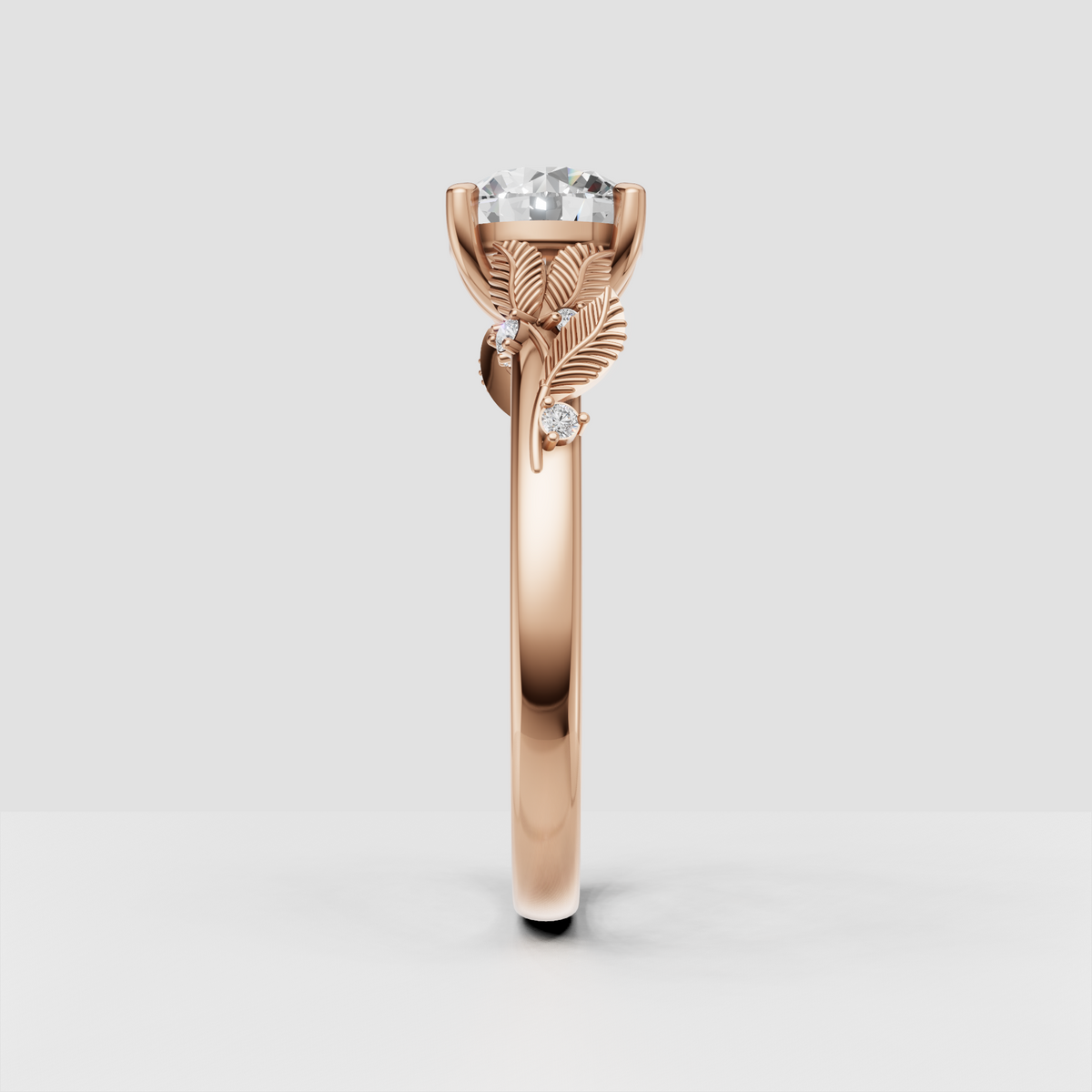 Floral inspired gold diamond engagement ring with round center stone
