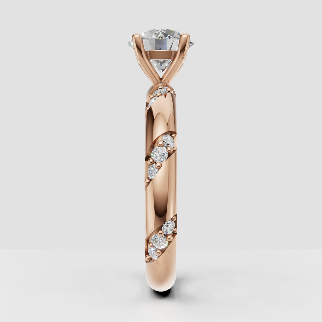 Round brilliant diamond ring with sparkling pavé shoulders
