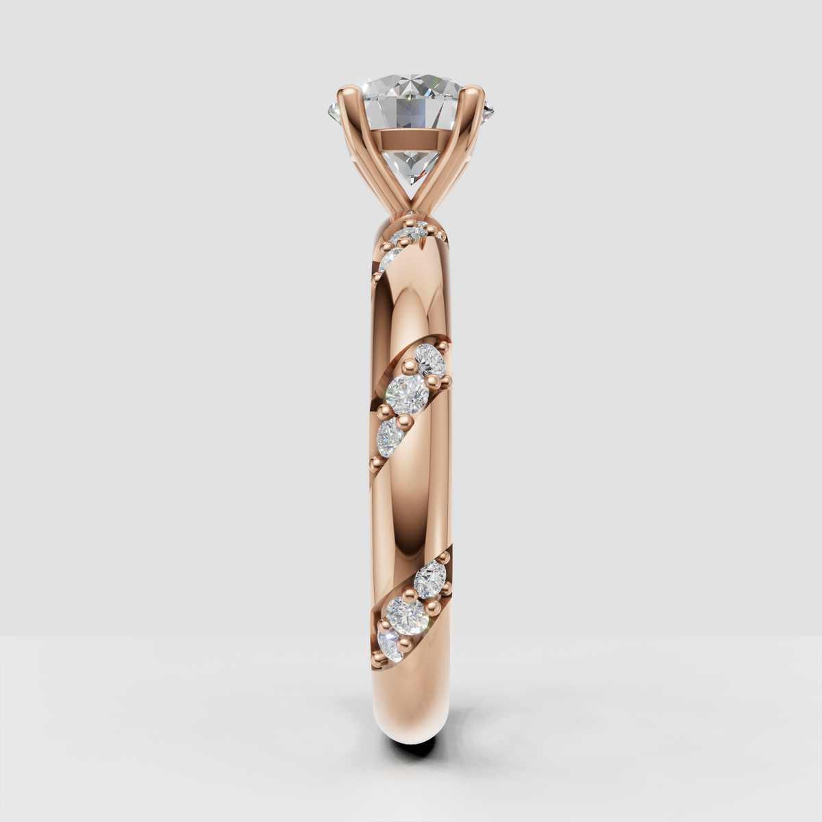 Round brilliant diamond ring with sparkling pavé shoulders