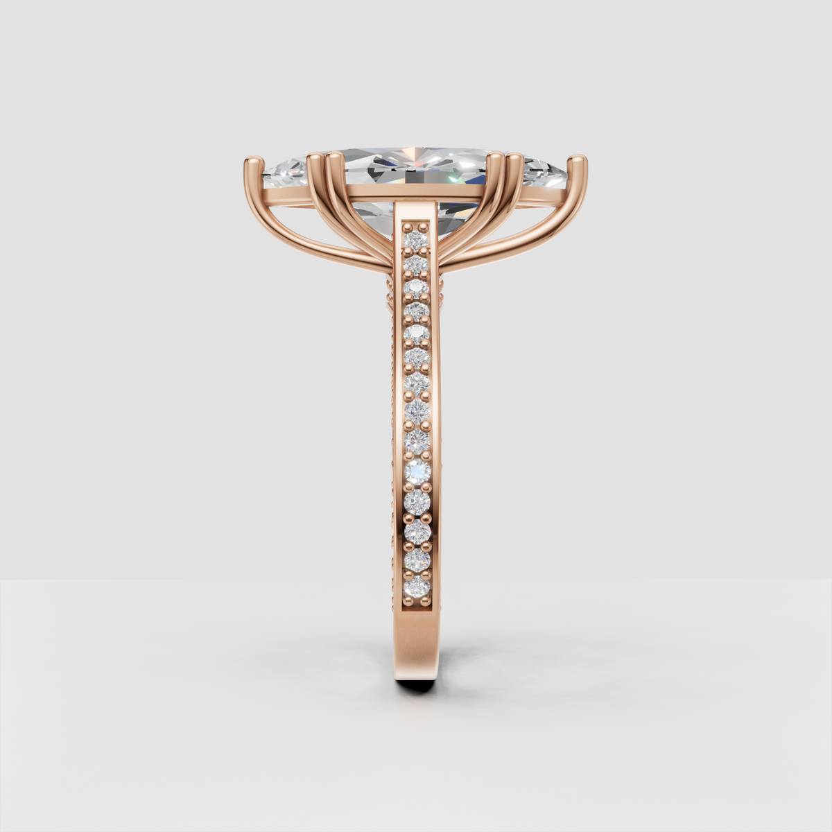 Marquise Diamond solitaire-style ring with pave split shank
