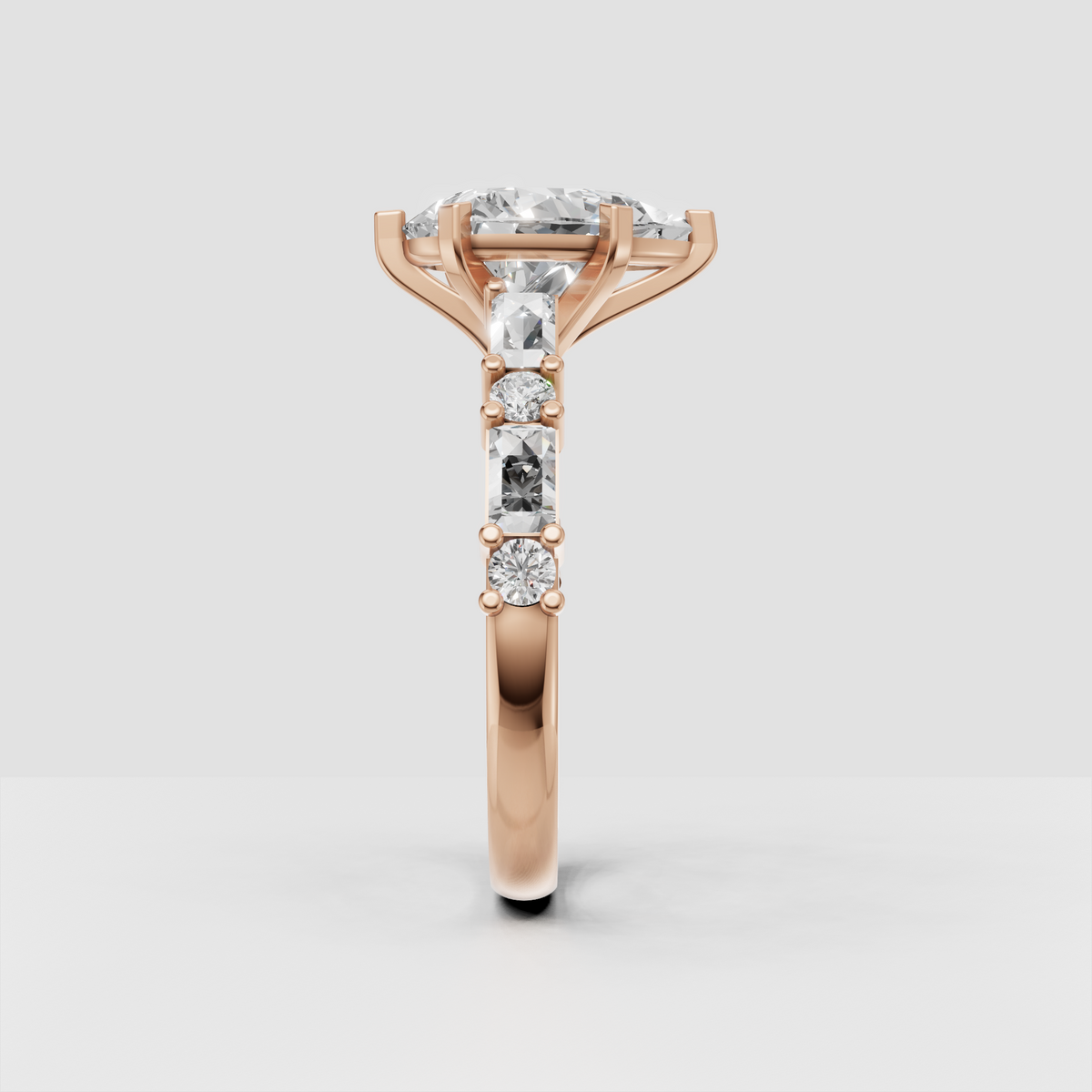 Pear diamond engagement ring with polished band and side detailing