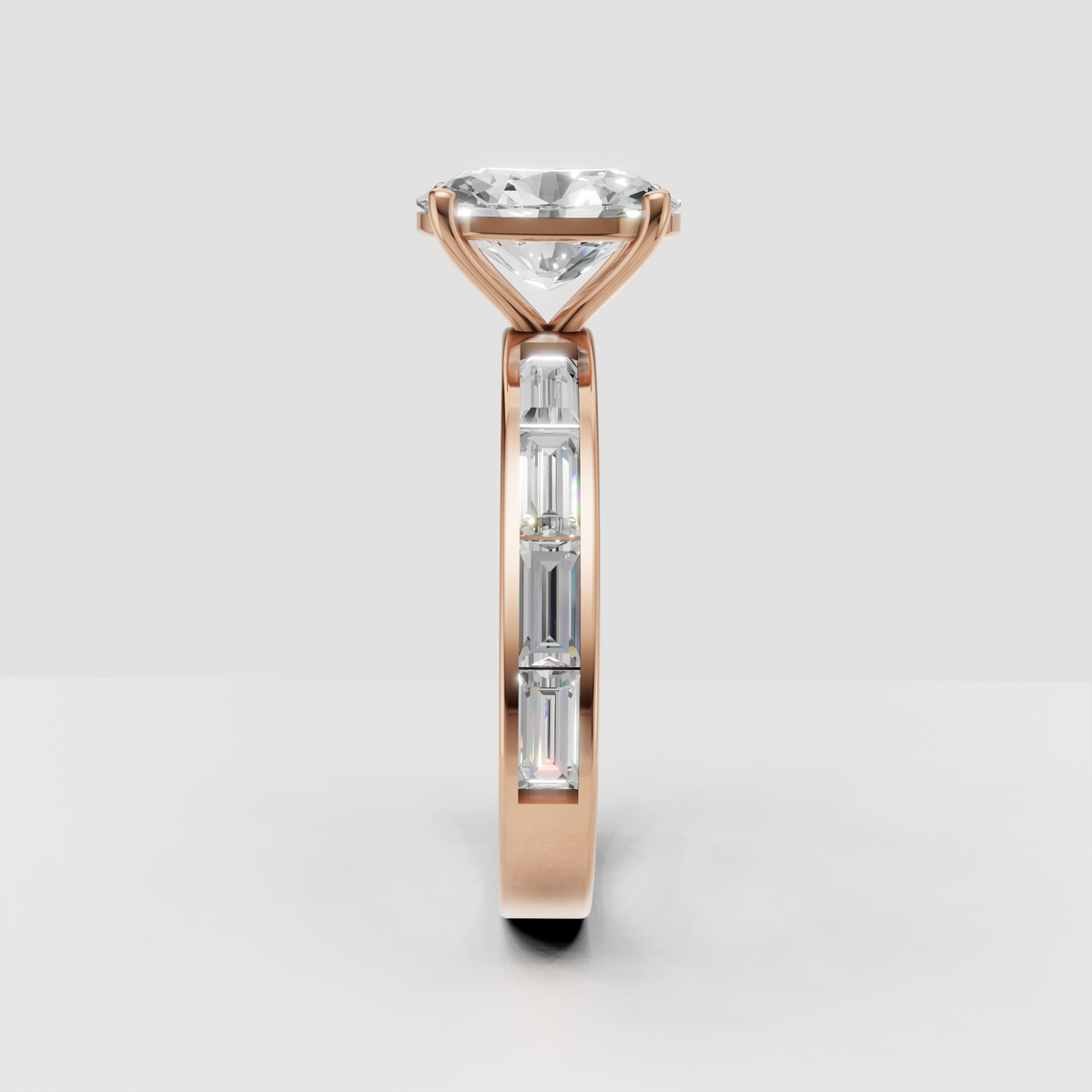 Four-prong yellow gold oval diamond ring viewed from the front