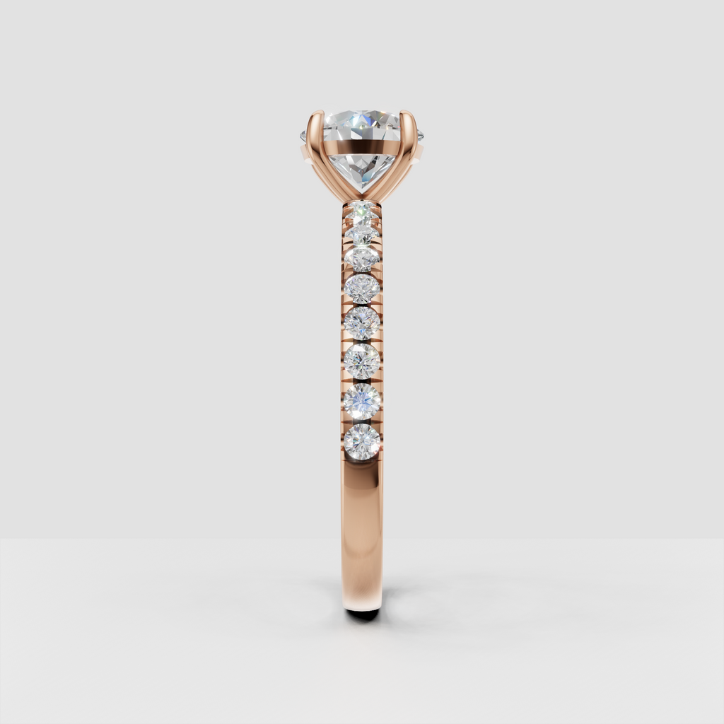 Round diamond ring with sparkling half eternity pavé band