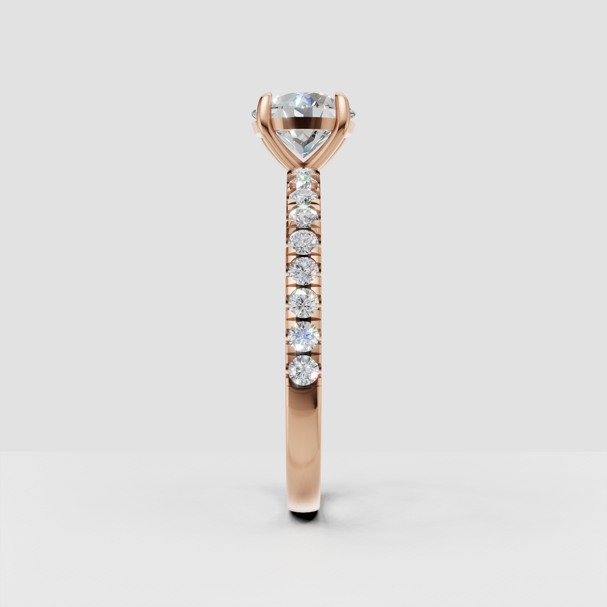 Round diamond ring with sparkling half eternity pavé band