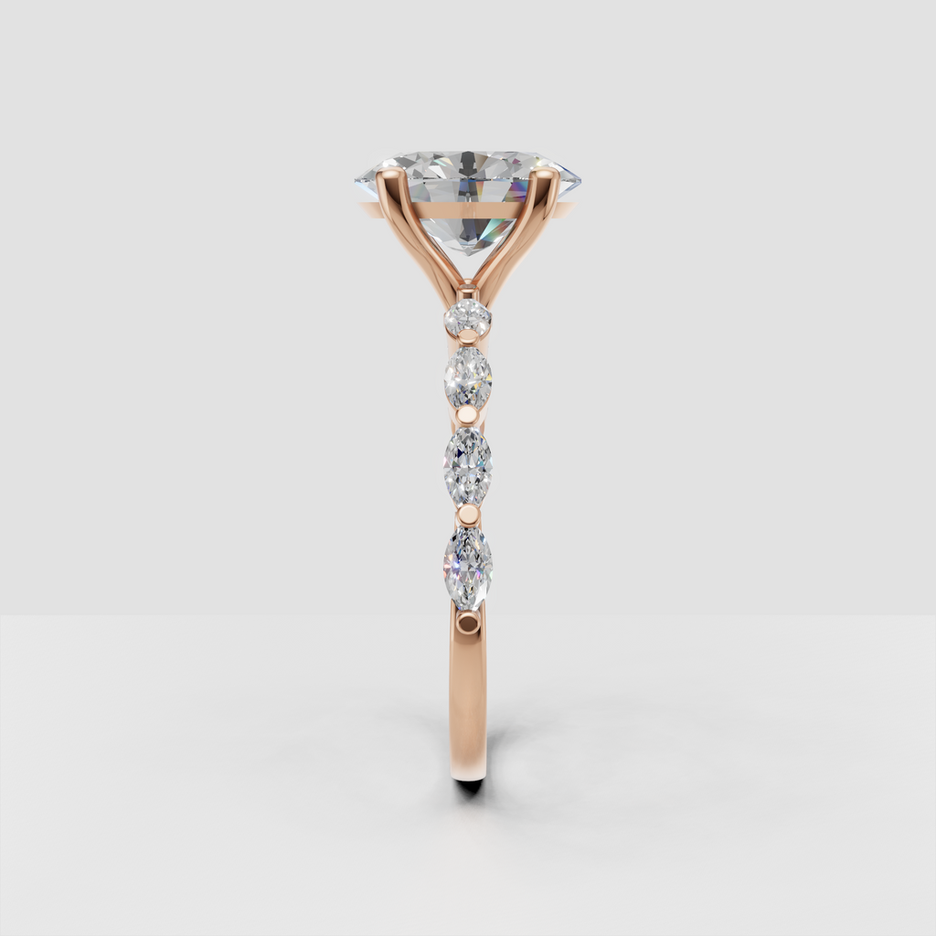 Marquise accent band oval diamond engagement ring in polished gold