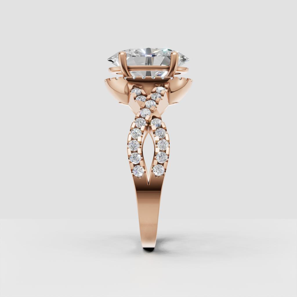 Oval Diamond bridal ring with sculpted open gallery
