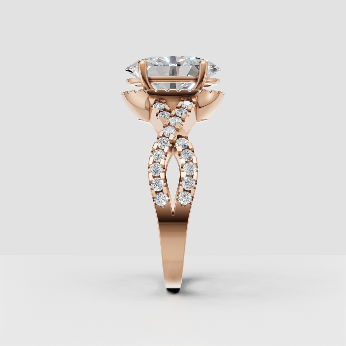 Oval Diamond bridal ring with sculpted open gallery