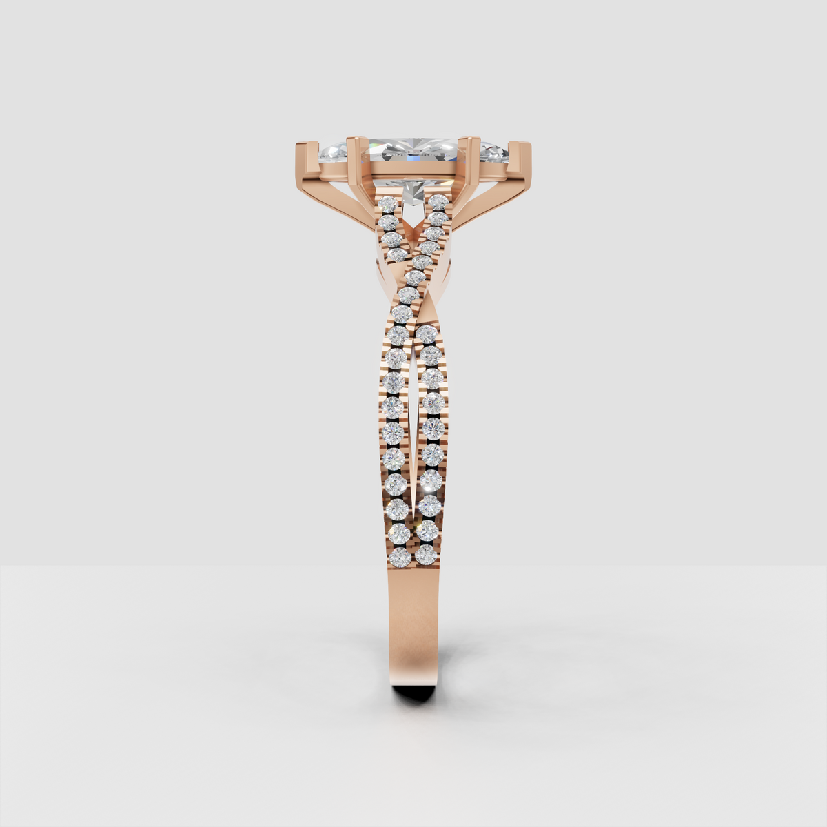 Marquise diamond engagement ring with intricate split shank and side stones