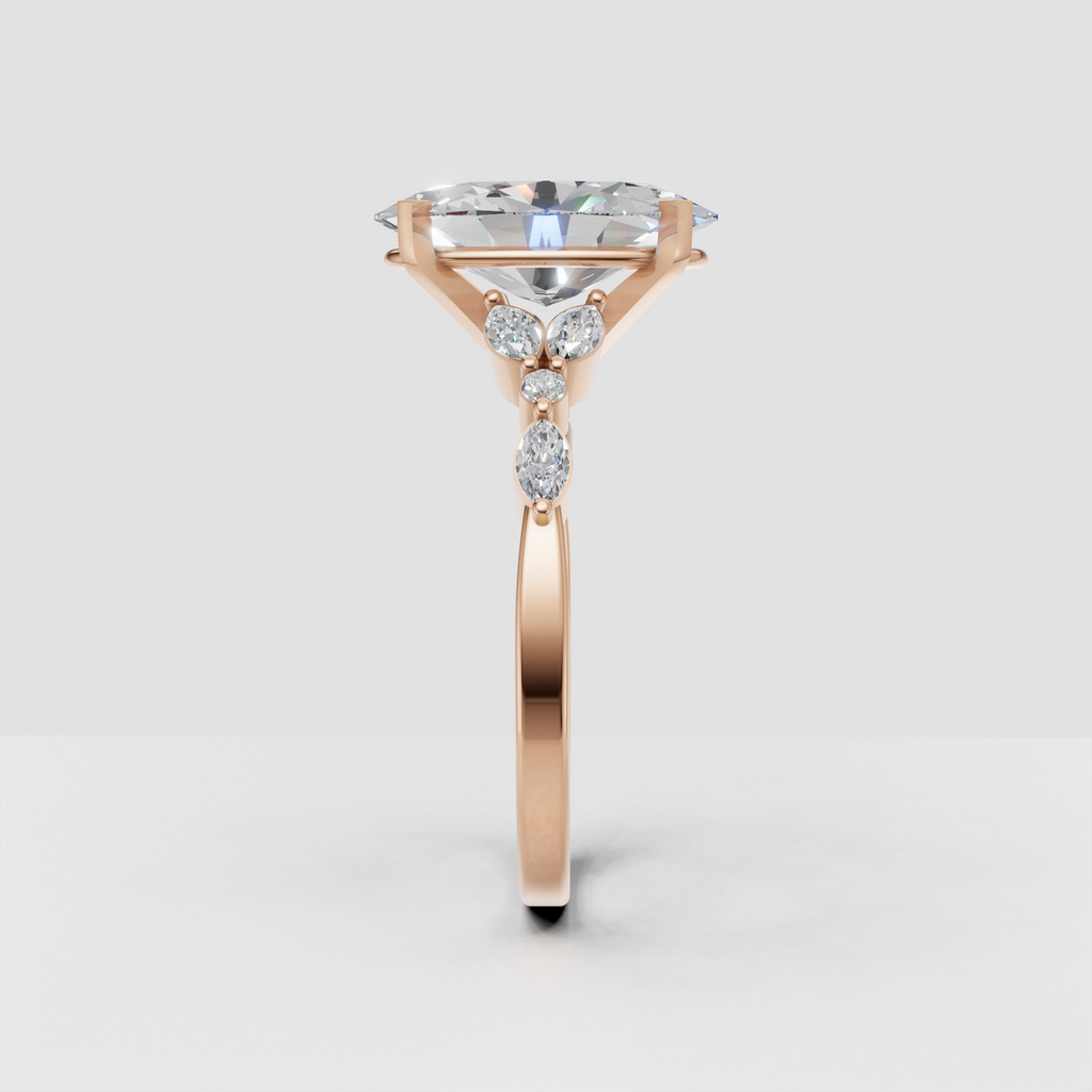 Modern oval diamond engagement ring with detailed shoulders