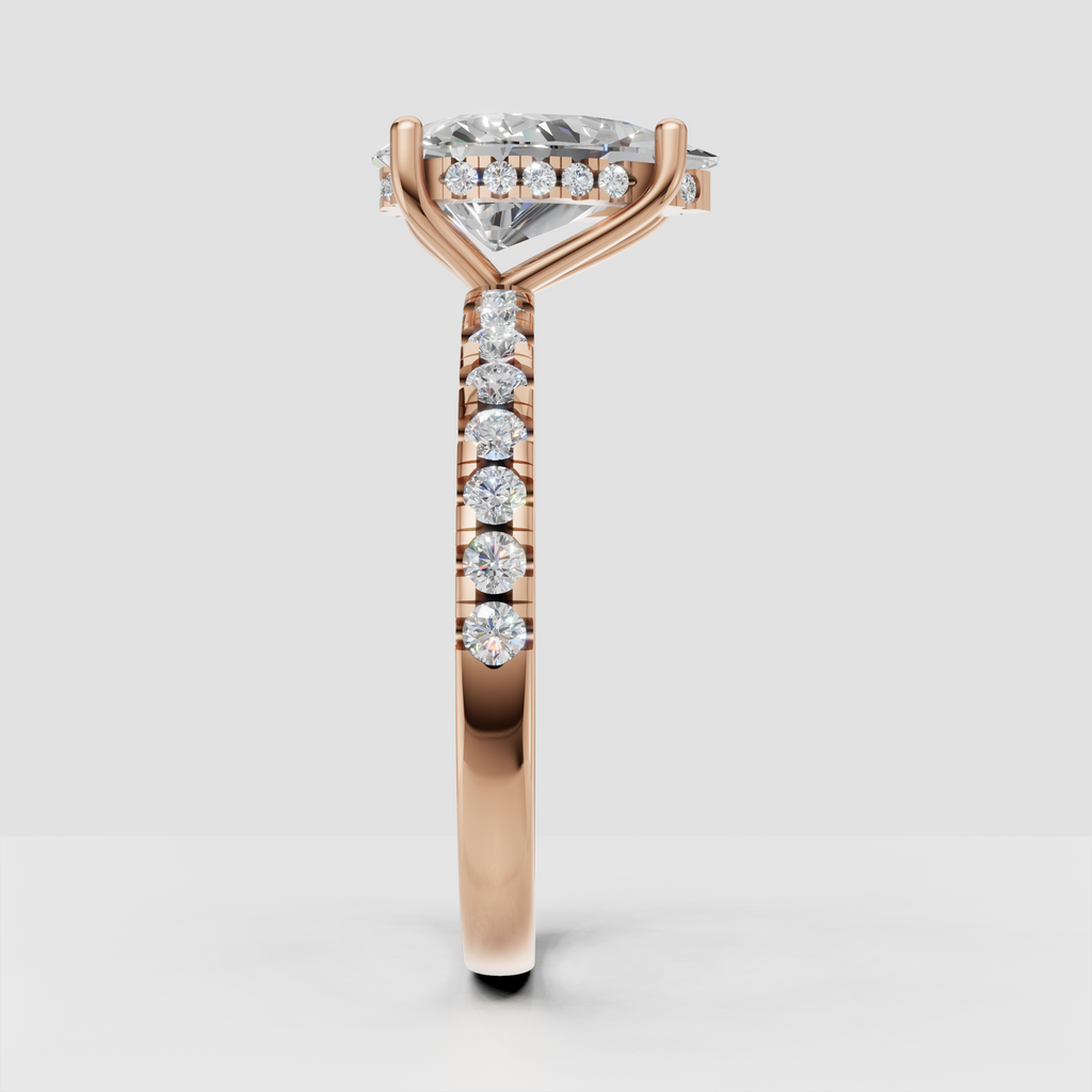 Pear Diamond Hidden Halo Solitaire with Accent Diamond Engagement Ring