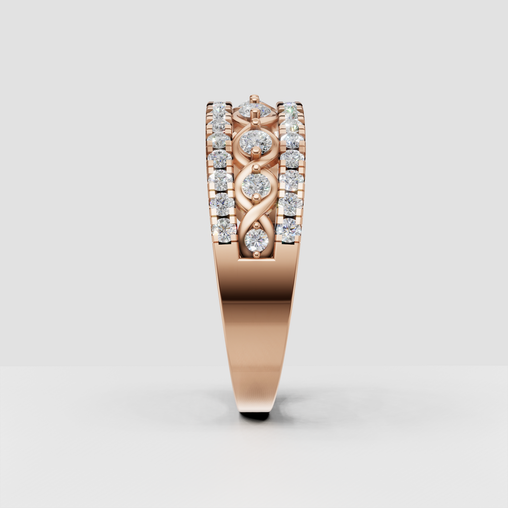 Luxury three row pave diamond wedding band in yellow gold