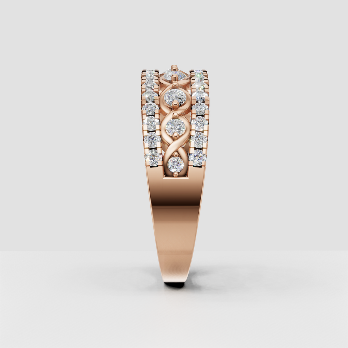 Luxury three row pave diamond wedding band in yellow gold
