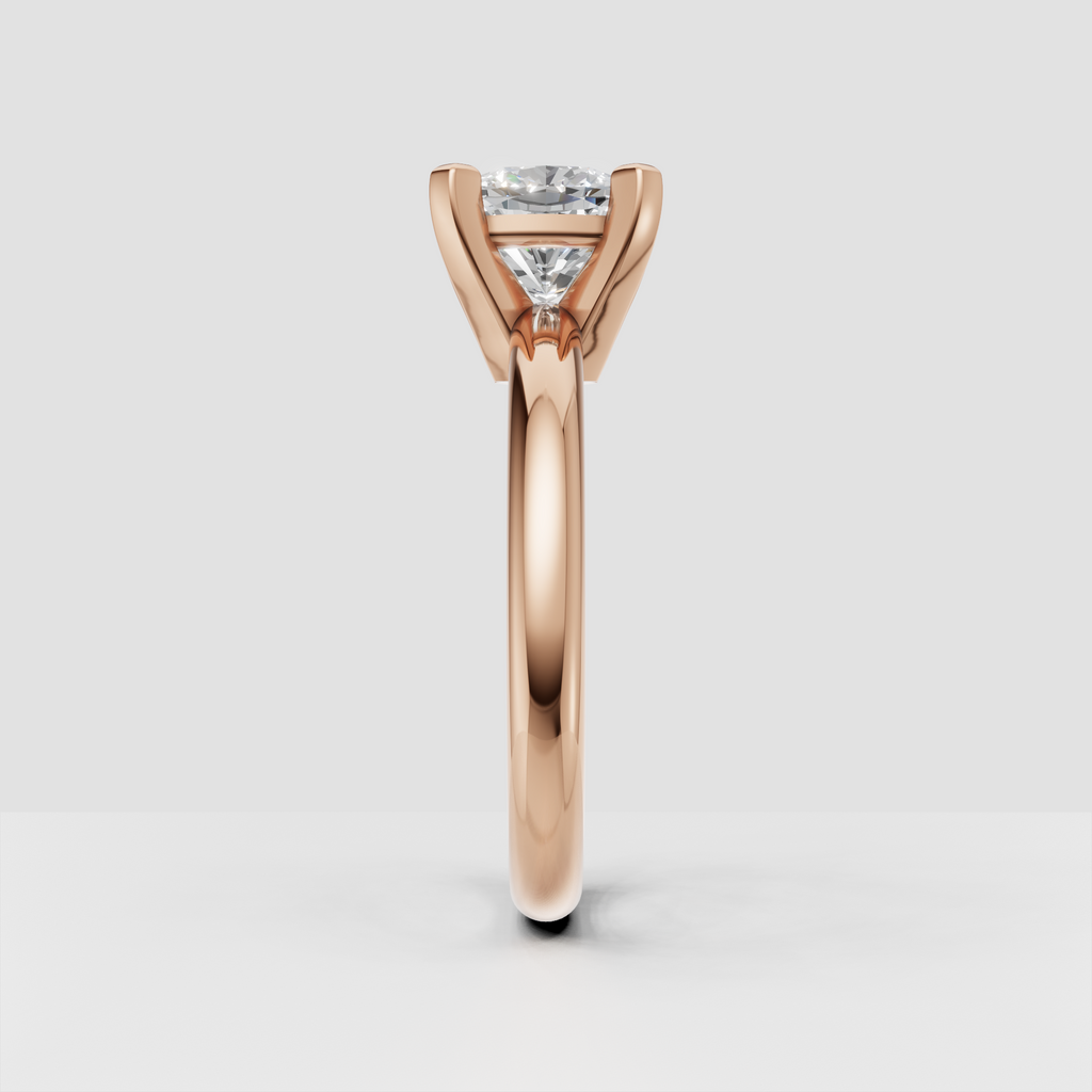 Cushion cut diamond engagement ring with smooth gold band