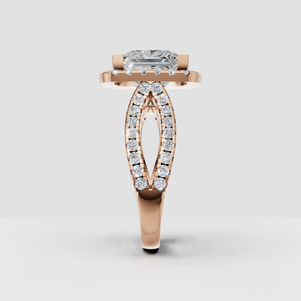 Square diamond halo ring with double row diamond detailing