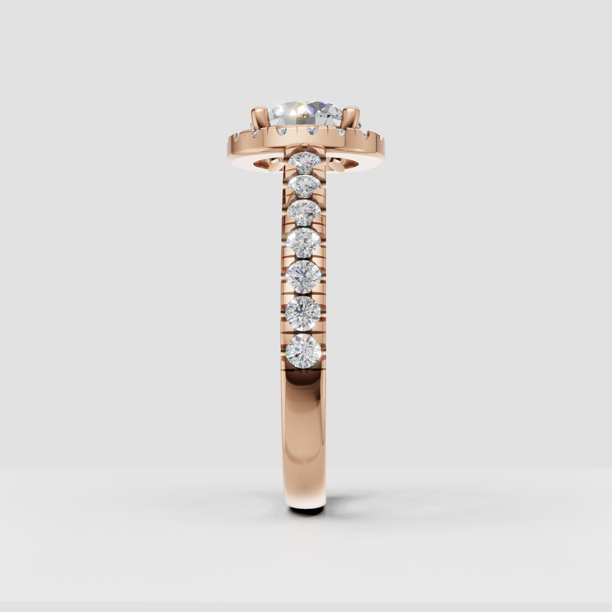 Round brilliant diamond with four-prong halo setting