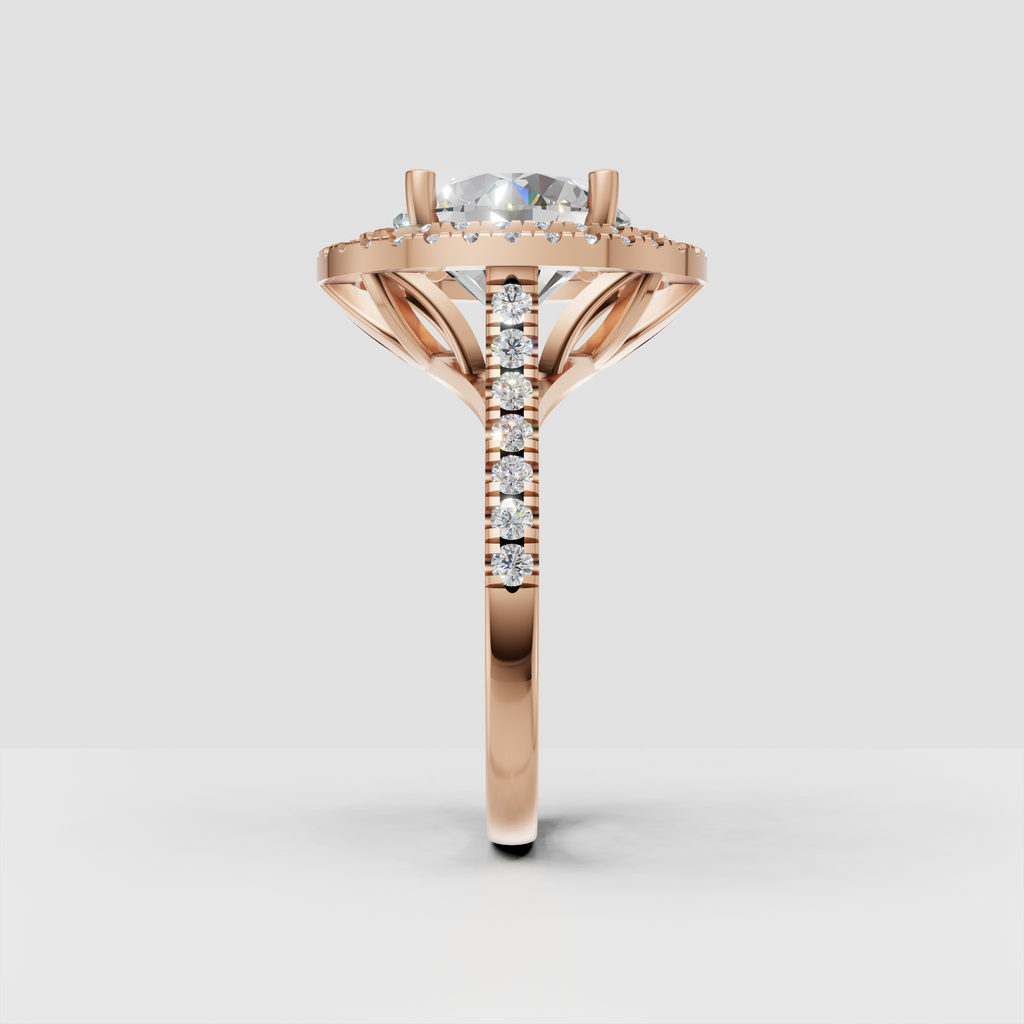 Pavé round diamond engagement ring with open cathedral-style gallery