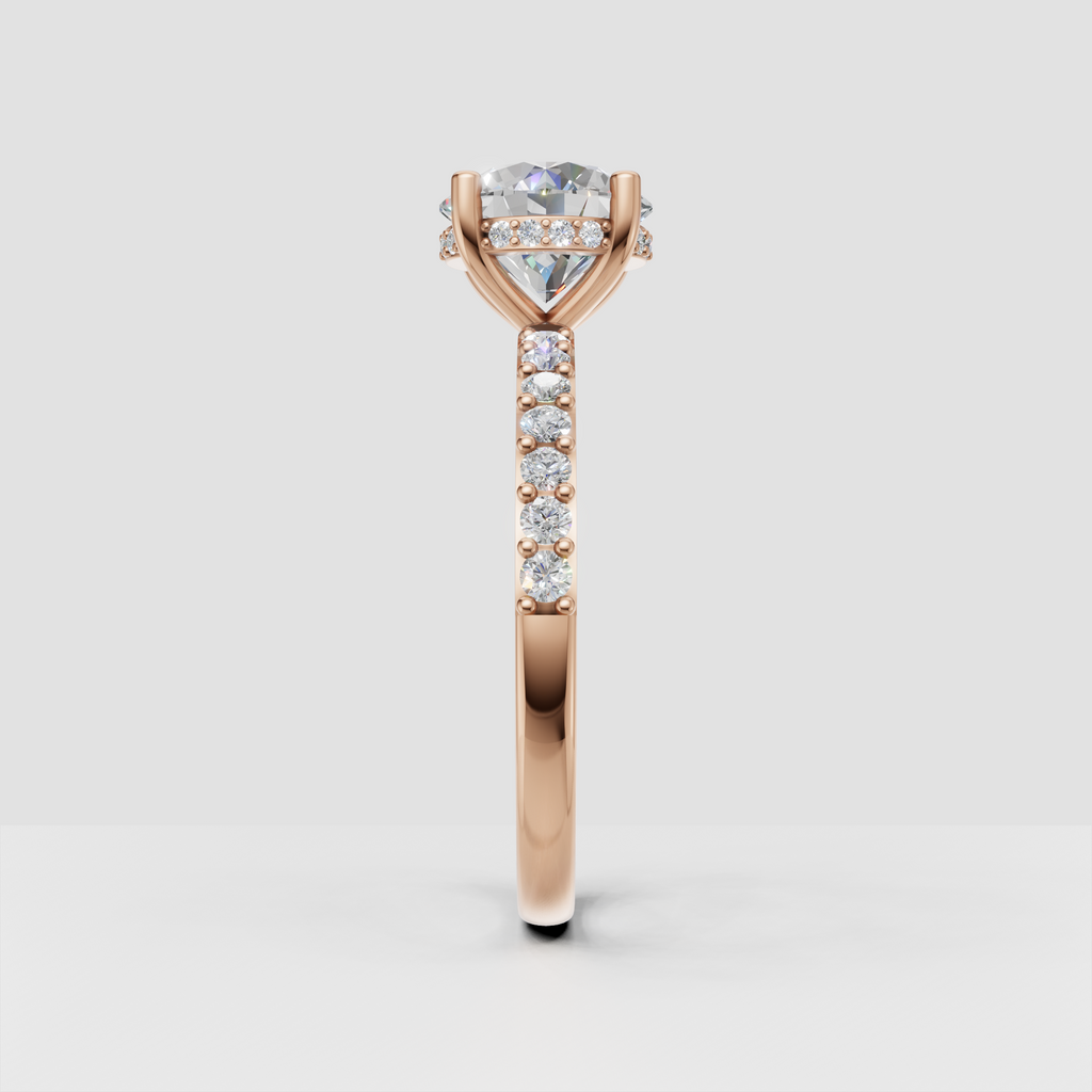 Round diamond bridal ring with pavé shoulders and polished gold band