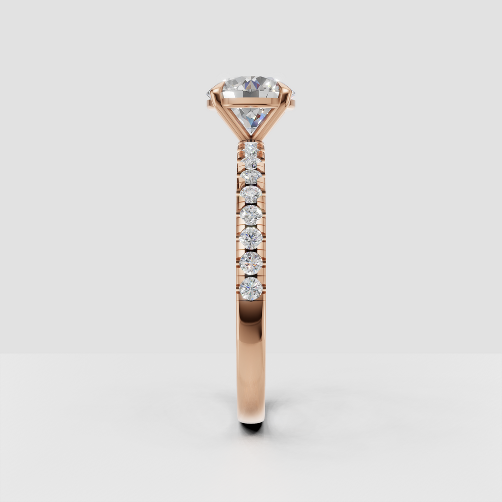 Round diamond wedding band with closely spaced side diamonds