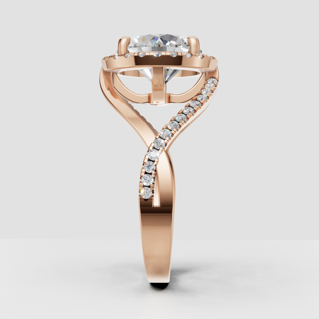 Diamond halo ring with pavé shoulders