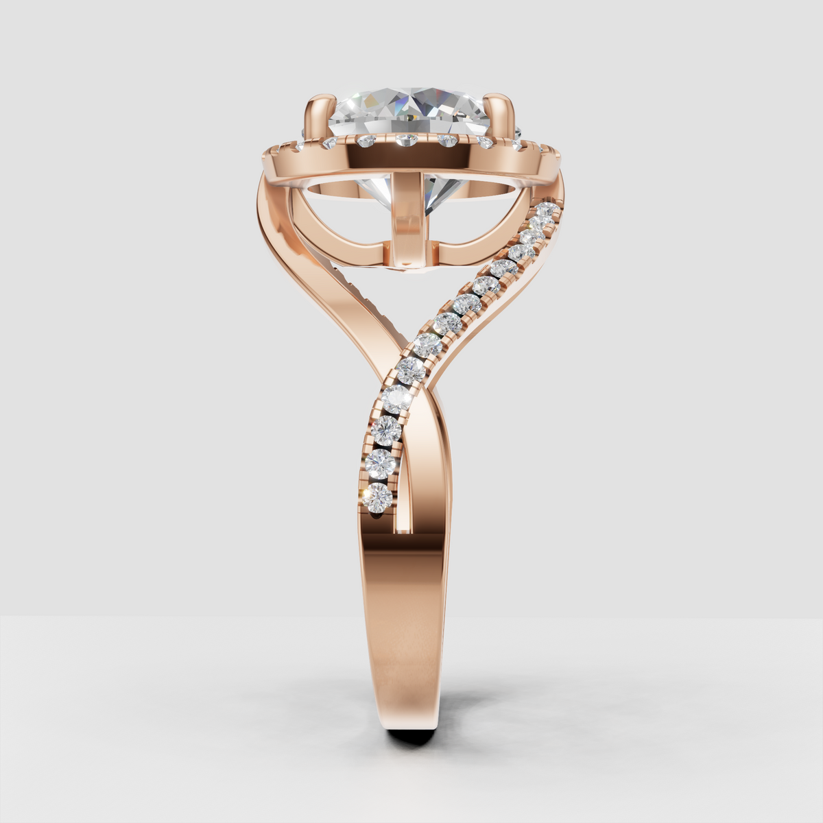 Diamond halo ring with pavé shoulders
