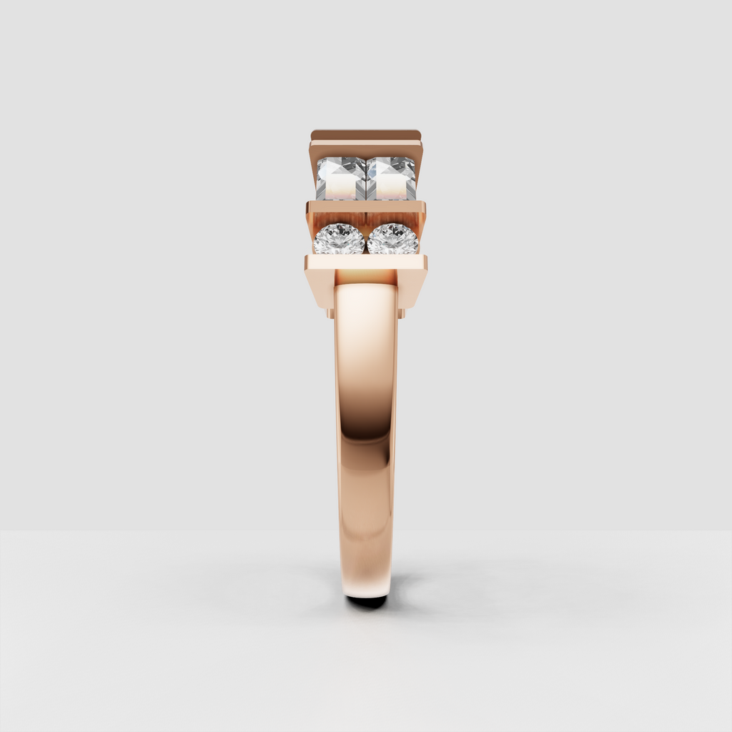 Elegant channel setting diamond band with rectangular and round gemstones