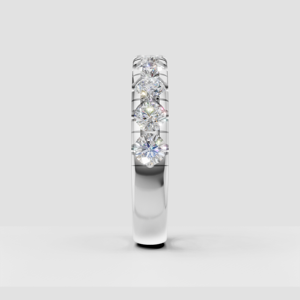 Contemporary round diamond eternity ring with polished metal finish