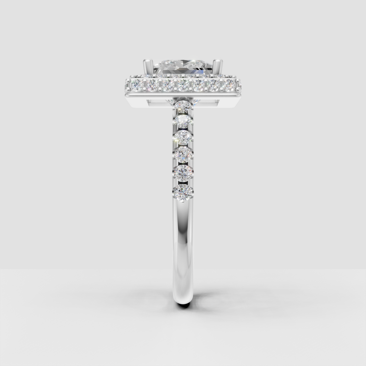 Princess diamond ring featuring round diamond shoulders