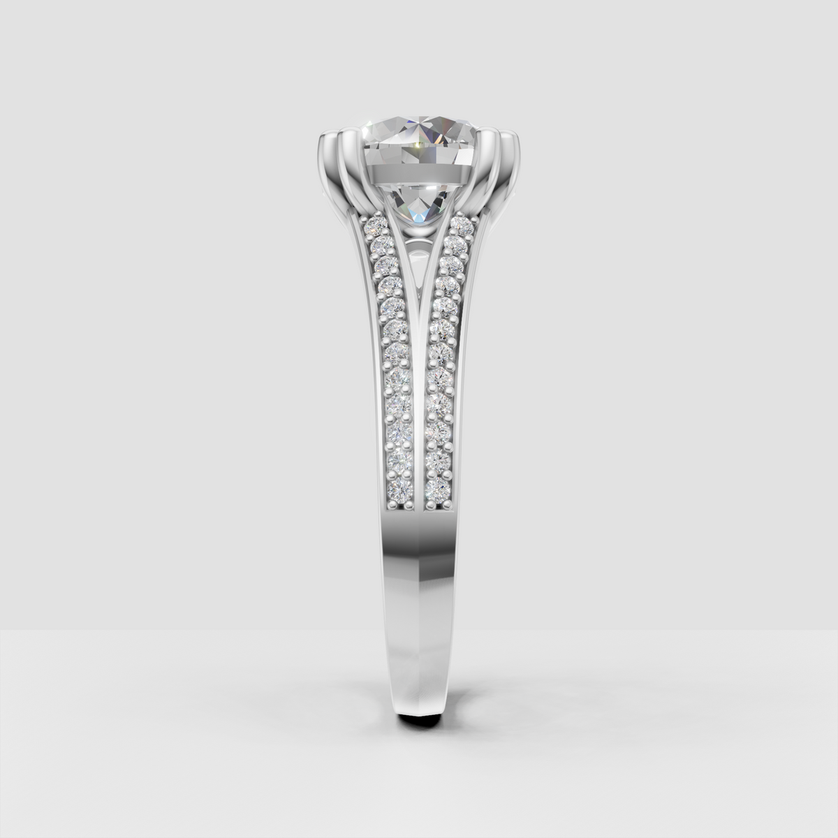 Elegant round diamond basket setting ring with split band