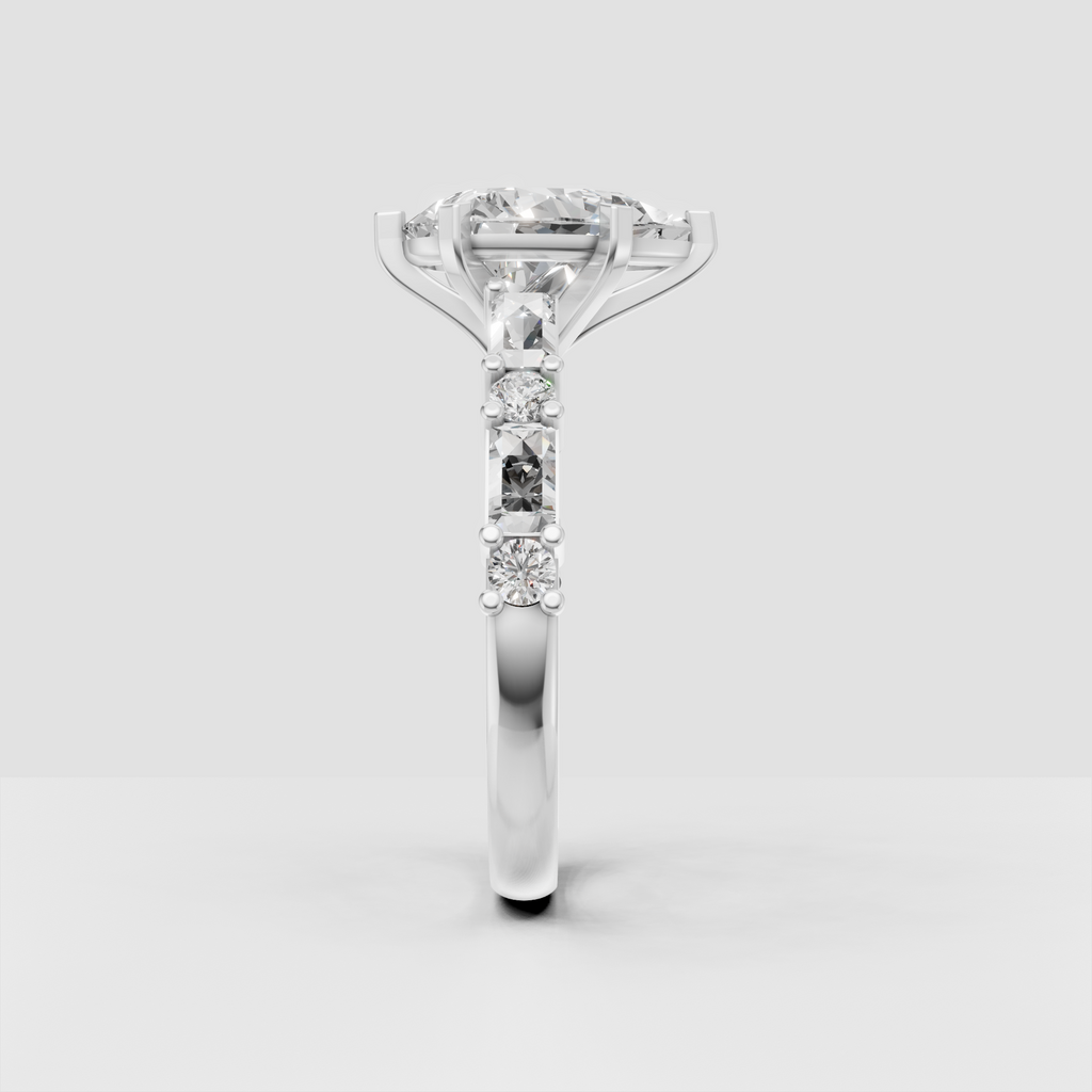 Pear cut diamond ring featuring a six-prong canter setting