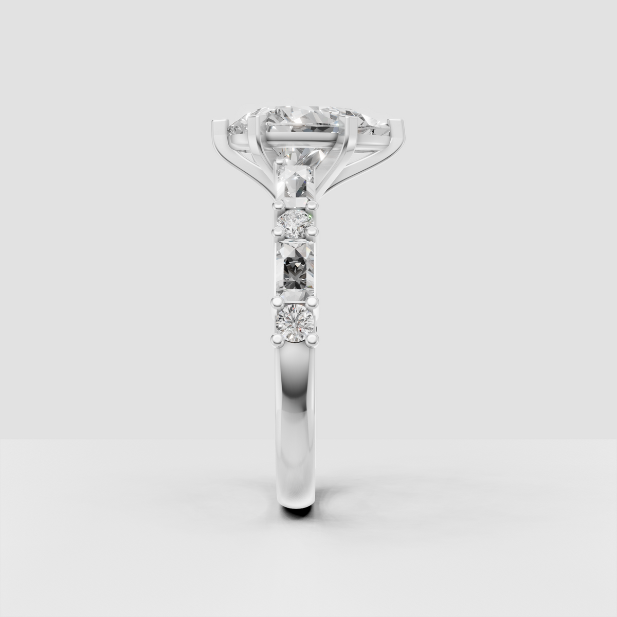 Pear cut diamond ring featuring a six-prong canter setting