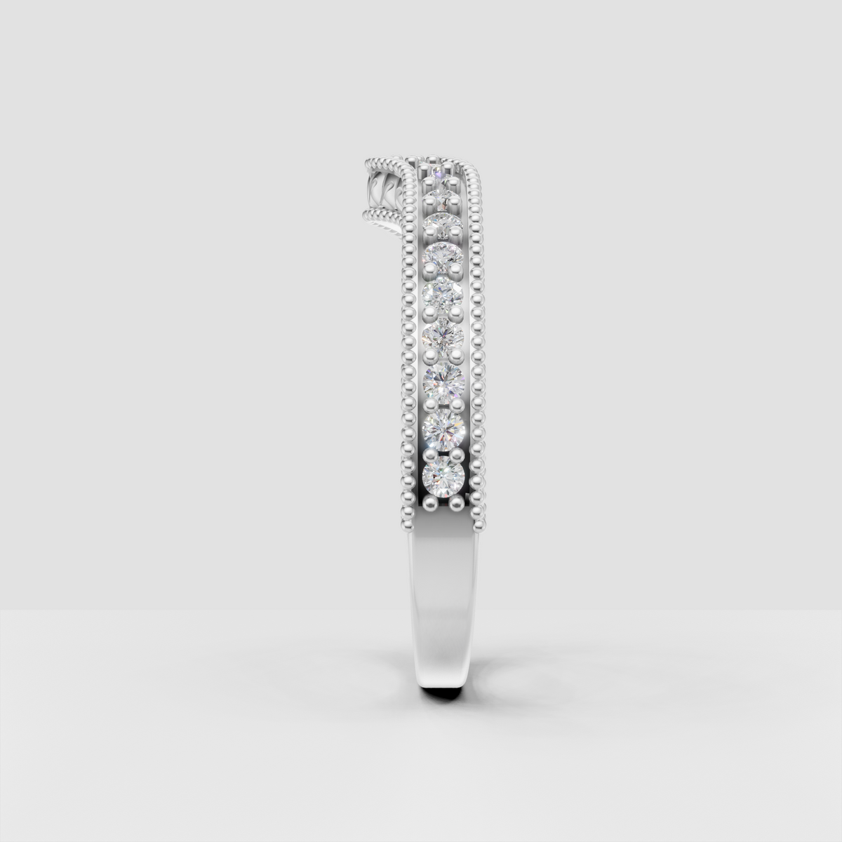 Round brilliant diamond wedding band with decorative beadwork