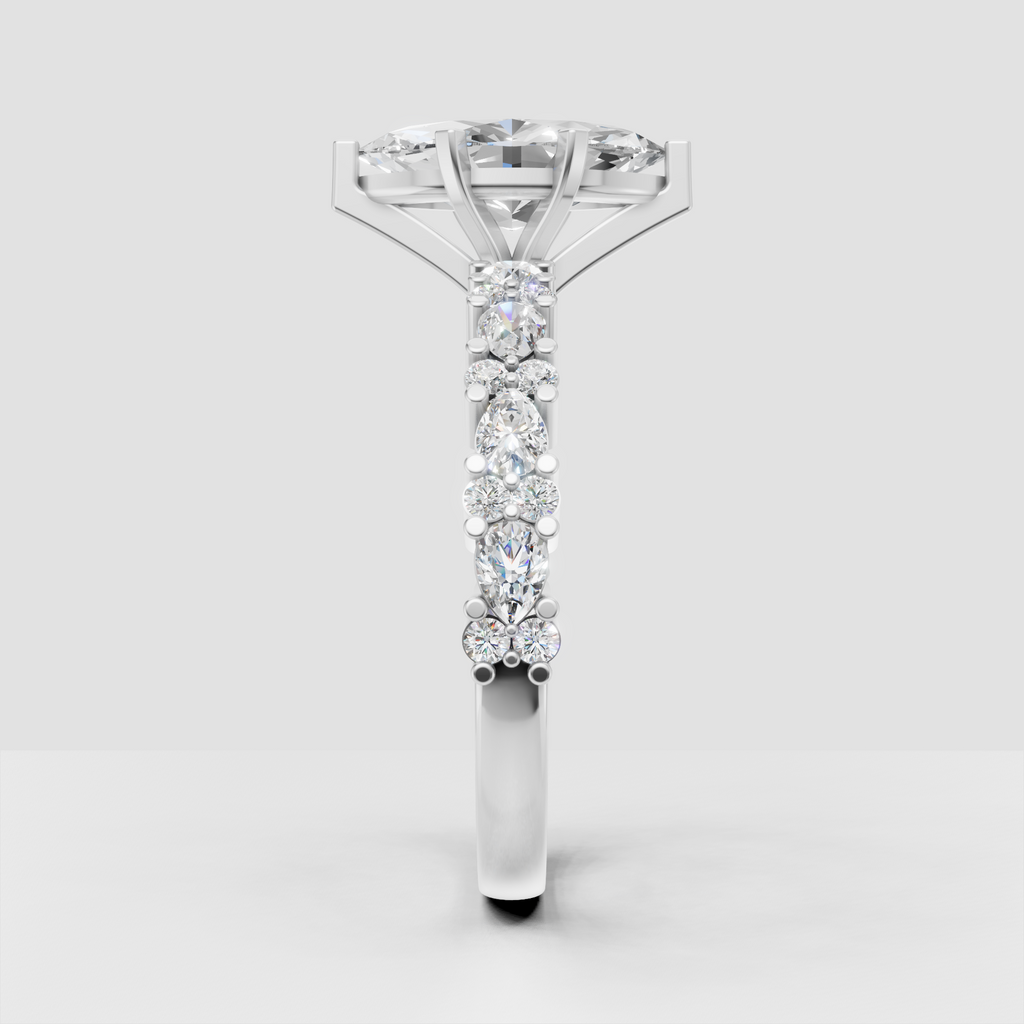 Yellow gold engagement ring featuring an elongated marquise center Diamond