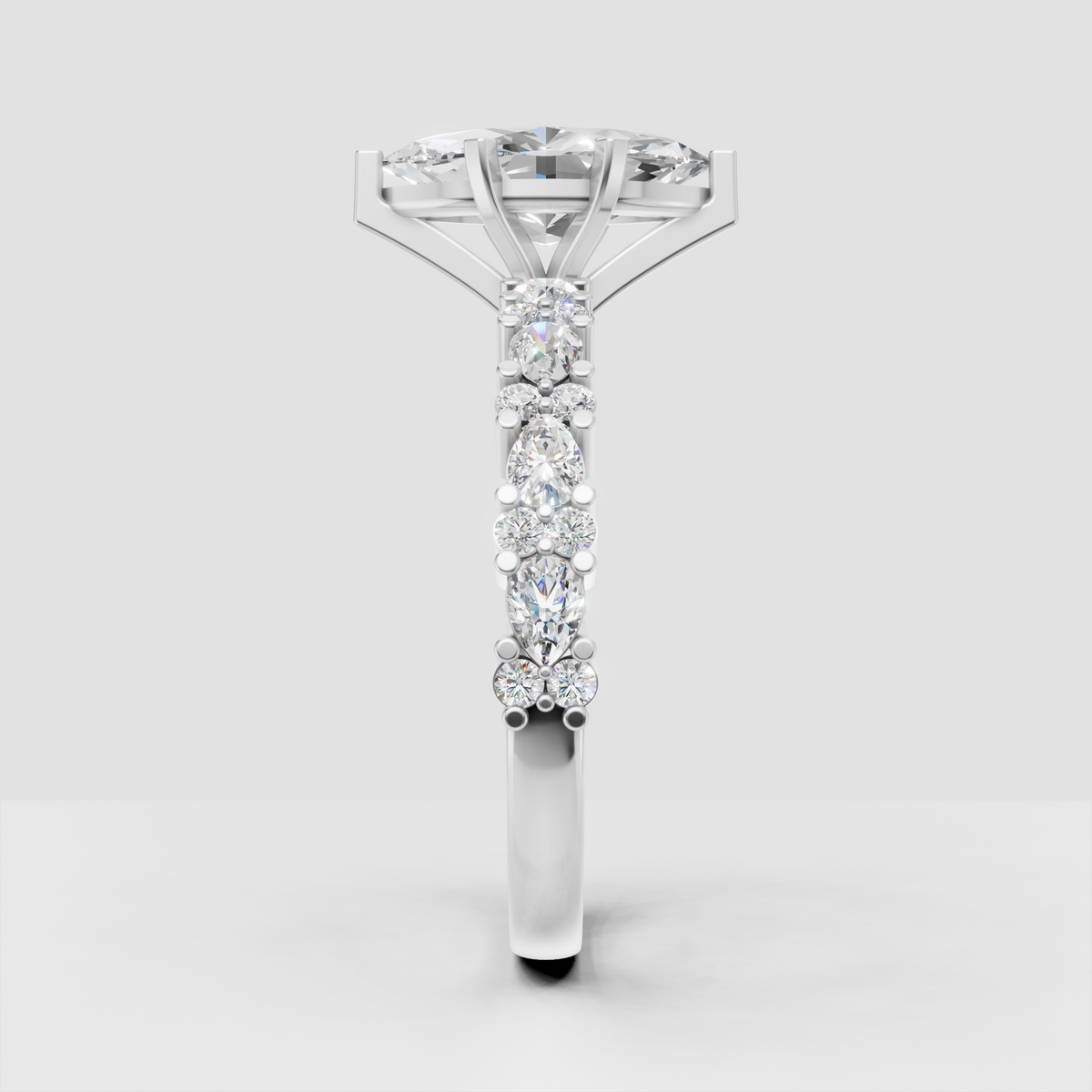 Yellow gold engagement ring featuring an elongated marquise center Diamond