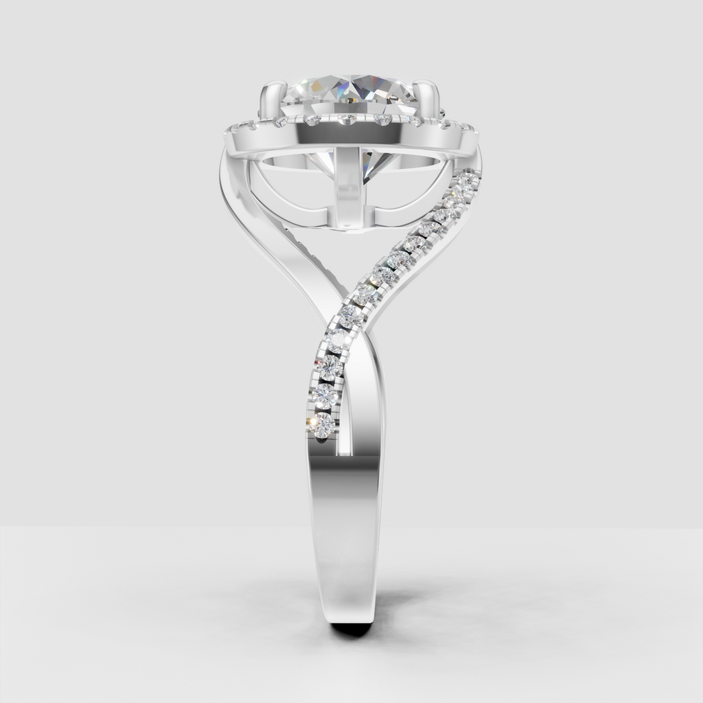 Four prong round diamond halo ring