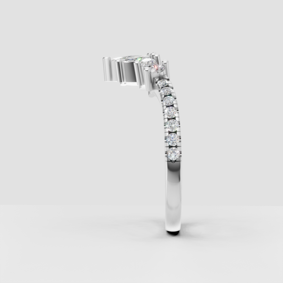 Marquise and round diamond stacking band in polished yellow gold