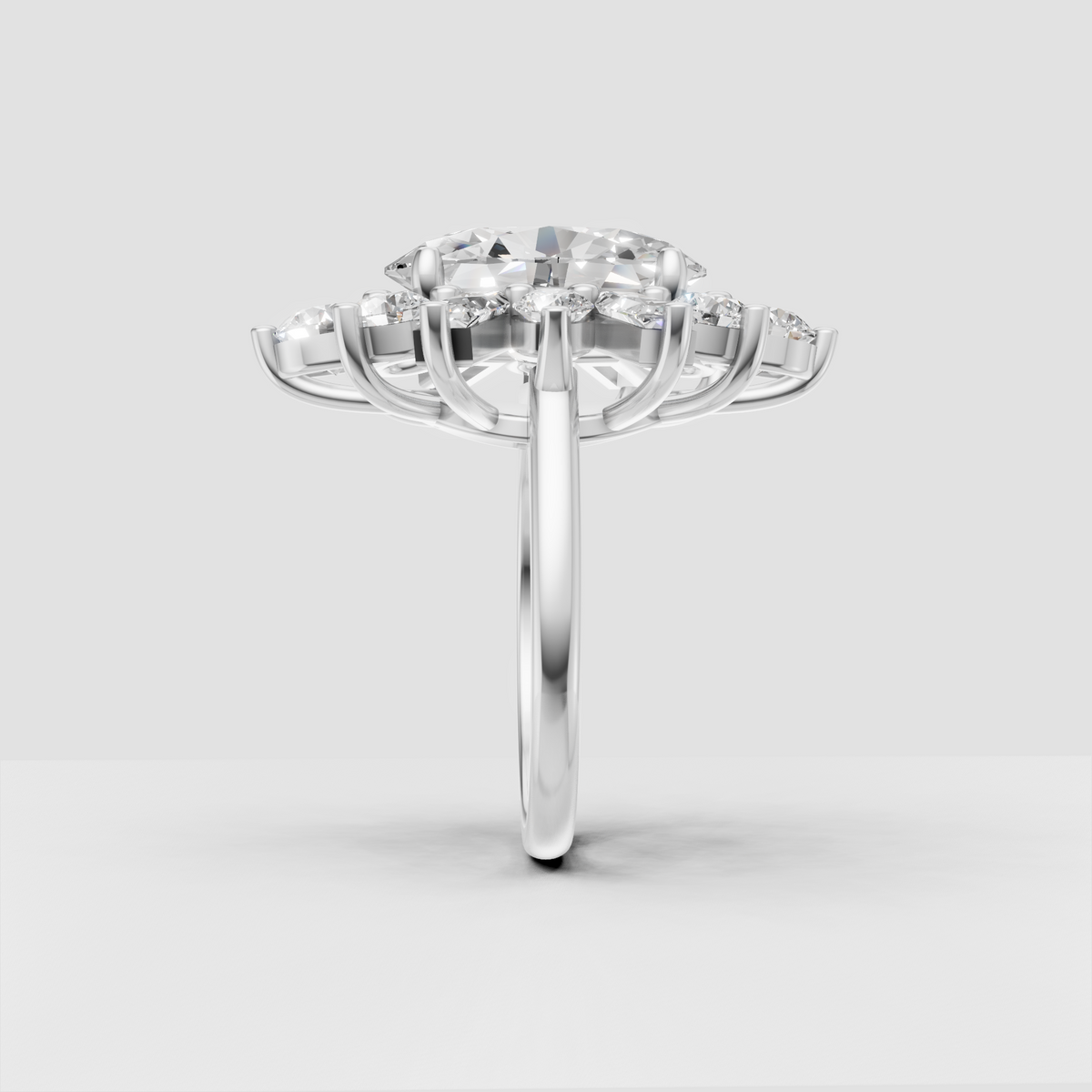 Luxury oval diamond cluster ring with baguette and round stones