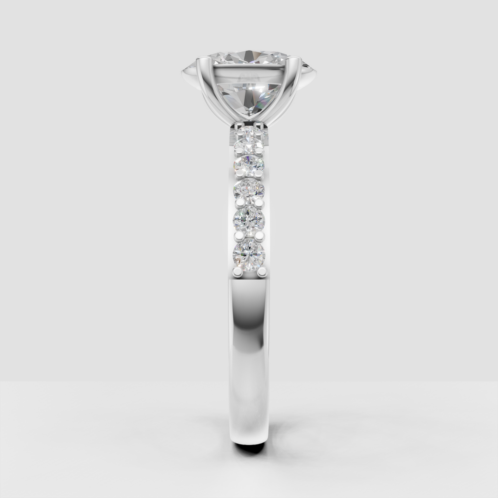 Round center diamond ring with intricate split shoulder design