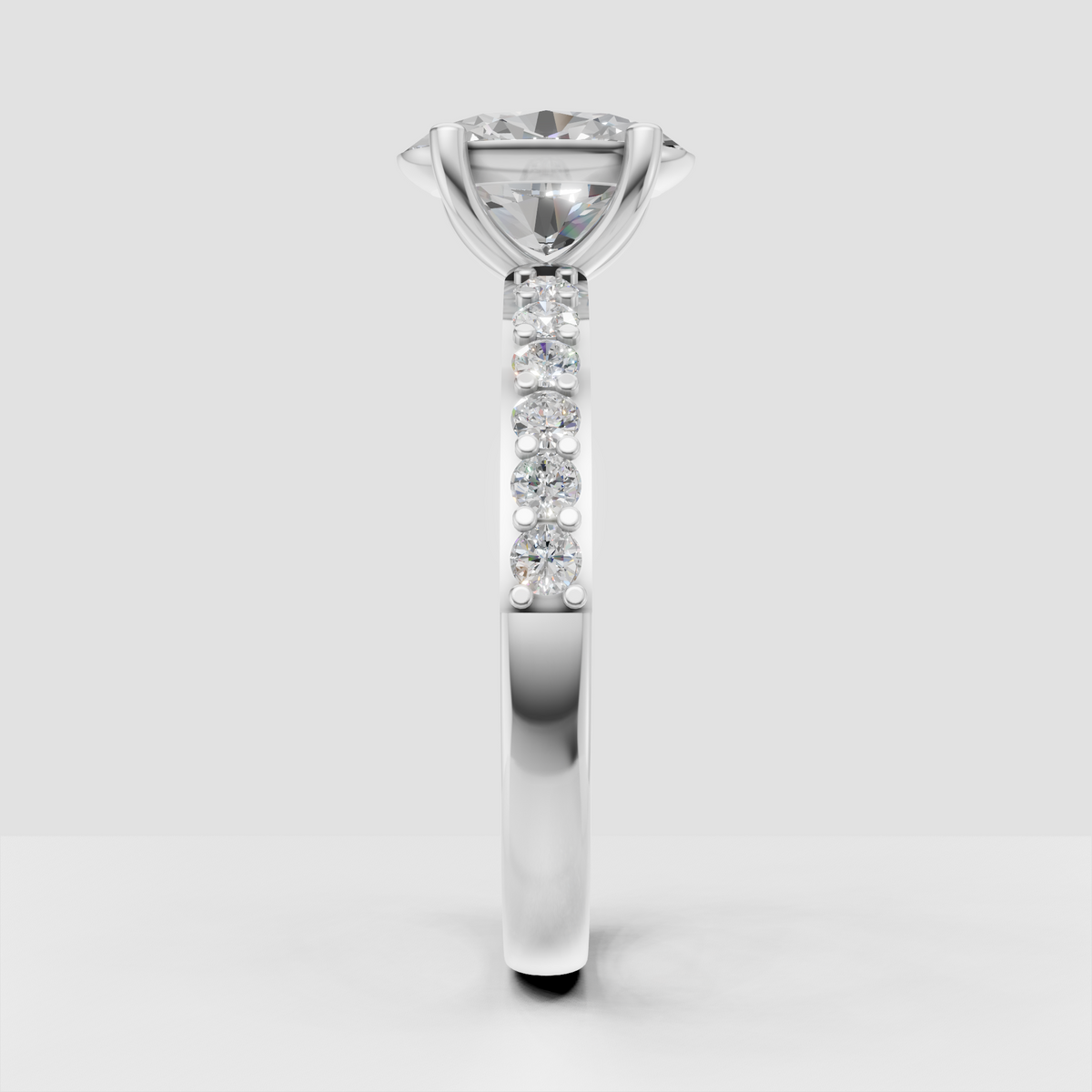 Round center diamond ring with intricate split shoulder design