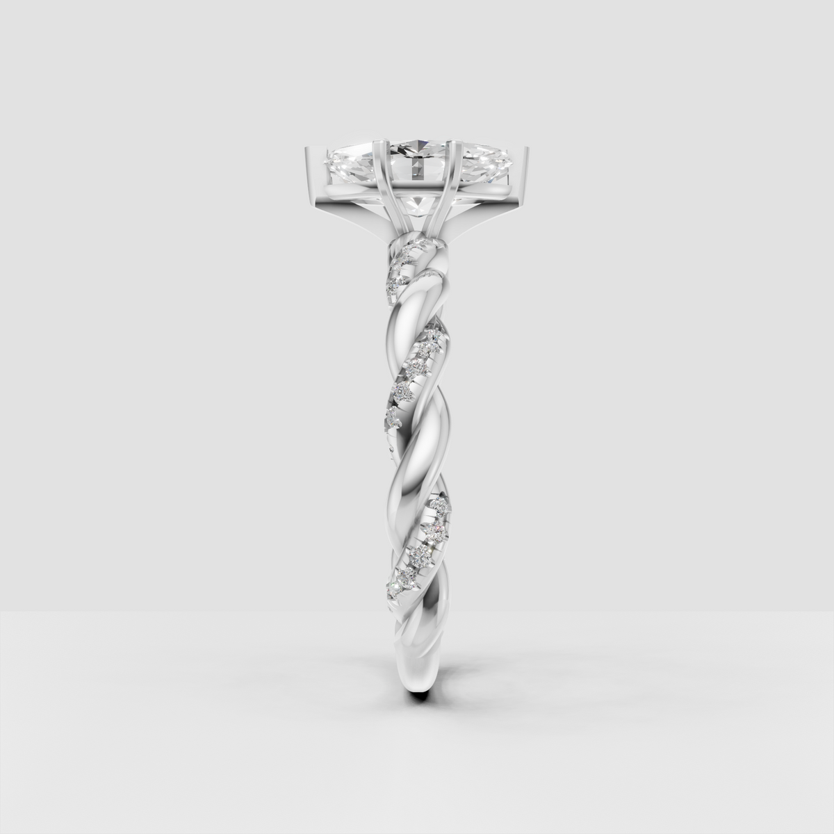 Nature inspired marquise diamond ring with pavé accent stones