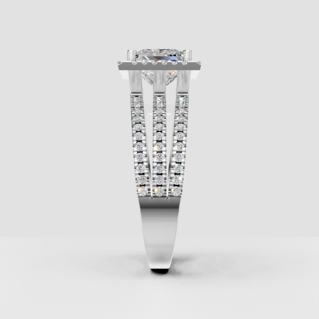 Elegant princess cut hidden halo engagement ring