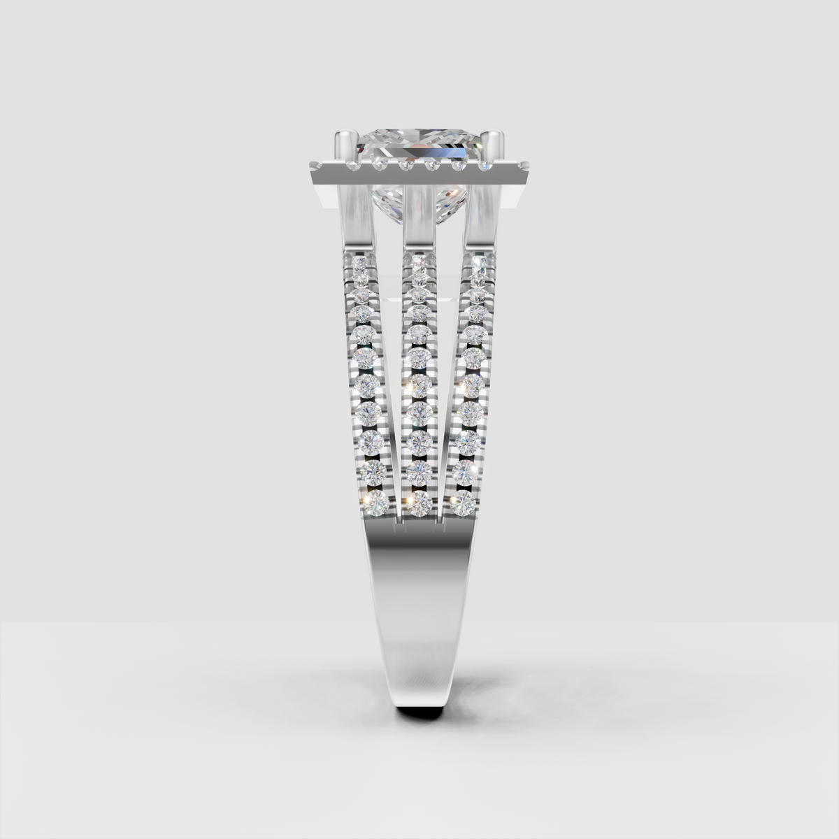 Elegant princess cut hidden halo engagement ring